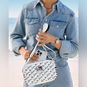 Brighton LOVE SCROLL Canvas Black White Crossbody Bag NEW Without Tags 8”x5”